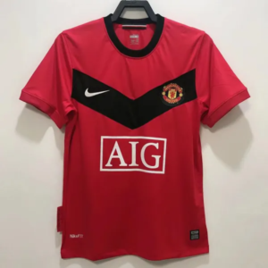 Manchester United retro hemmatröja vuxen 2009/10 röd med svart V-band matchtröja med Marcus Rashford namn och nummer tryck