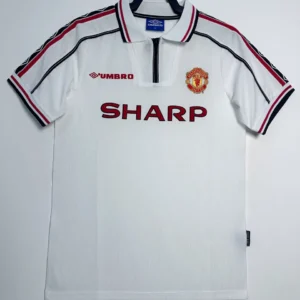 Manchester United bortatröja retro 1998/99 framsida hel Sharp Umbro eget namn och nummer tryck