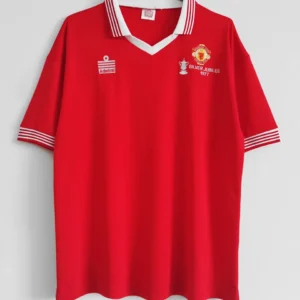 Manchester United hemmatröja retro 1977 framsida eget tryck